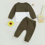 Toddler Baby Boy Fall Clothes Waffle Contrast Color Sweatshirt Pants Sets - Image 4