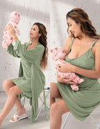 SUNNYBUY Women's Nursing Nightgown Maternity Robe Set, 3 in 1 Labor Delivery - Image 2