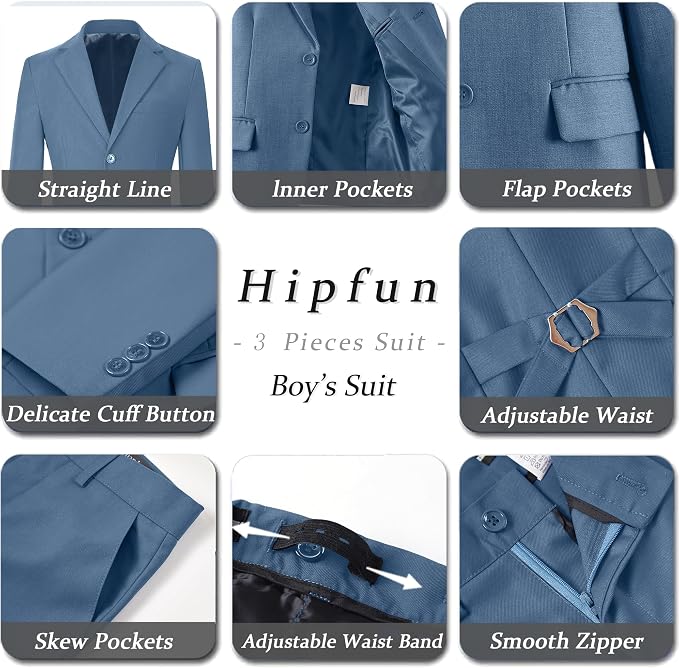 Boys' 3 Piece Suit Set with Suit Jacket, Formal Tuxedos Slim Fit Ring Bearer - Image 5