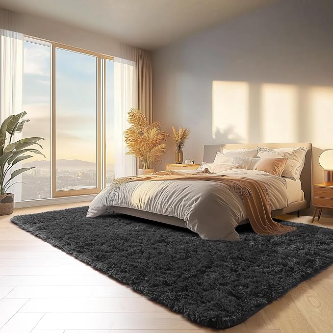 ONASAR Black Area Rugs 9x12 Living Room, Large Fluffy Shag Bedroom Rug - Image 4