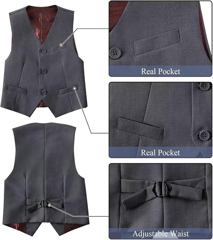 Boy's Suit Formal Slim Fit 5 Pieces Suit Set Blazer Vest Pants - Image 4
