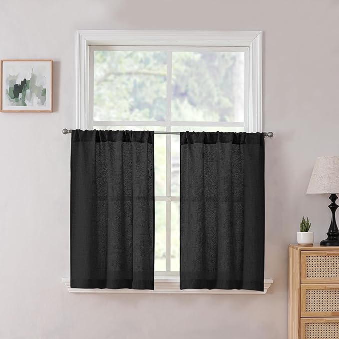Tollpiz Linen Tier Curtain Rod Pocket Semi Sheer Half Kitchen Curtains Burlap by Tollpiz