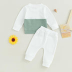 Toddler Baby Boy Fall Clothes Waffle Outfit Long Sleeve Color Blocking - Image 7