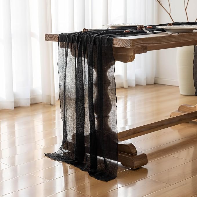 Black Halloween Table Runner Cheesecloth Gauze Rustic Premium Cotton Cheese - Image 3