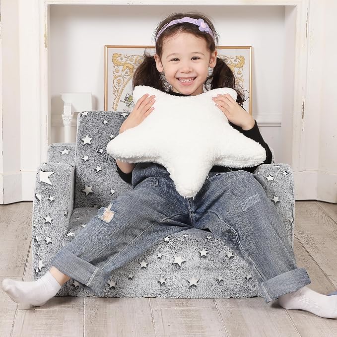 Star Glow in The Dark Toddler Couch, 2-in-1 Toddler Soft Couch Fold Out - Image 2