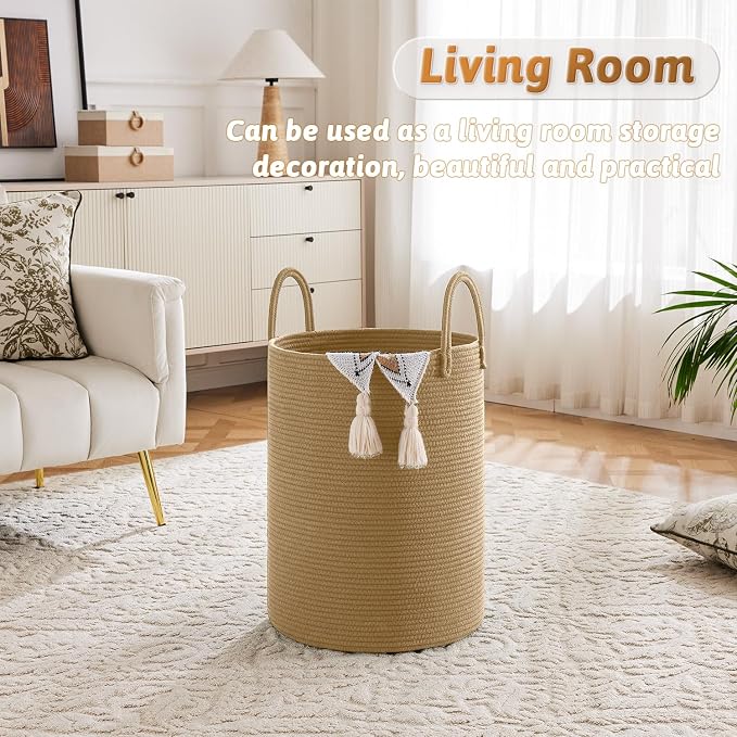 Laundry Basket, Woven Cotton Rope Laundry Hamper, 100L - Image 2