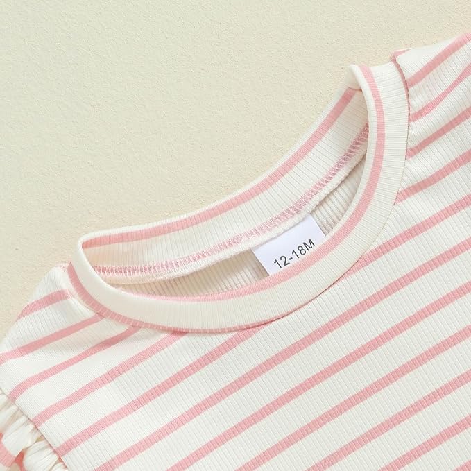 FOCUSNORM Toddler Baby Girl Outfits Ruffle Long Sleeve Striped Trim Tops + - Image 5
