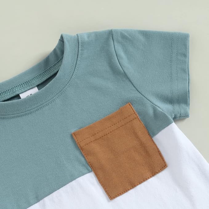 Rtnnsbbfcm Newborn Baby Boy Summer Clothes Short Sleeve Color Block Front - Image 4