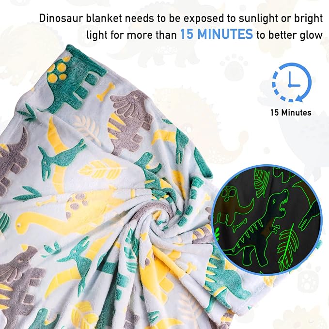 TEHALK Dinosaur Fleece Blanket, Glow in The Dark, Soft Throw Blanket - Image 3