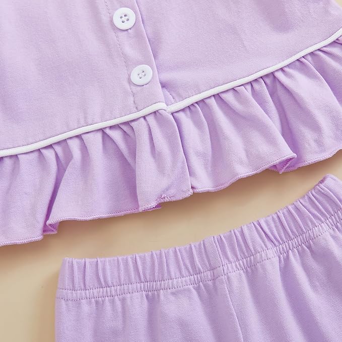 fhutpw Toddler Kids Baby Girl Pajamas Set Solid Color Ruffle Long Sleeve Button - Image 6
