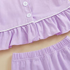 fhutpw Toddler Kids Baby Girl Pajamas Set Solid Color Ruffle Long Sleeve Button - Image 6