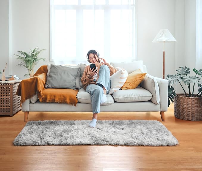 ONASAR 2x6 Runner Rugs for Bedroom Living Room, Washable Fluffy Tie-Dyed Light - Image 3
