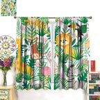 Jungle Animals Curtains Cartoon Cute Lion Giraffe Monkey Zebra Woodland Art - Image 2
