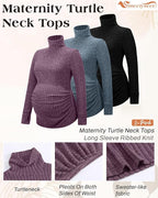 3 Pack Maternity T-Shirts Pregnancy Tops Women Sweater Long Sleeve Turtleneck - Image 3