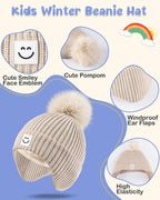 3 Pack Baby Winter Hats with Earflaps, 2 Size Kids Pom Pom Beanie - Image 5