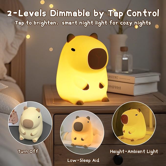 Cute Capybara Night Light, LED Squishy Novelty Animal Night Lamp, 2 Levels - Image 4