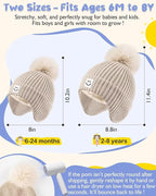 3 Pack Baby Winter Hats with Earflaps, 2 Size Kids Pom Pom Beanie - Image 3