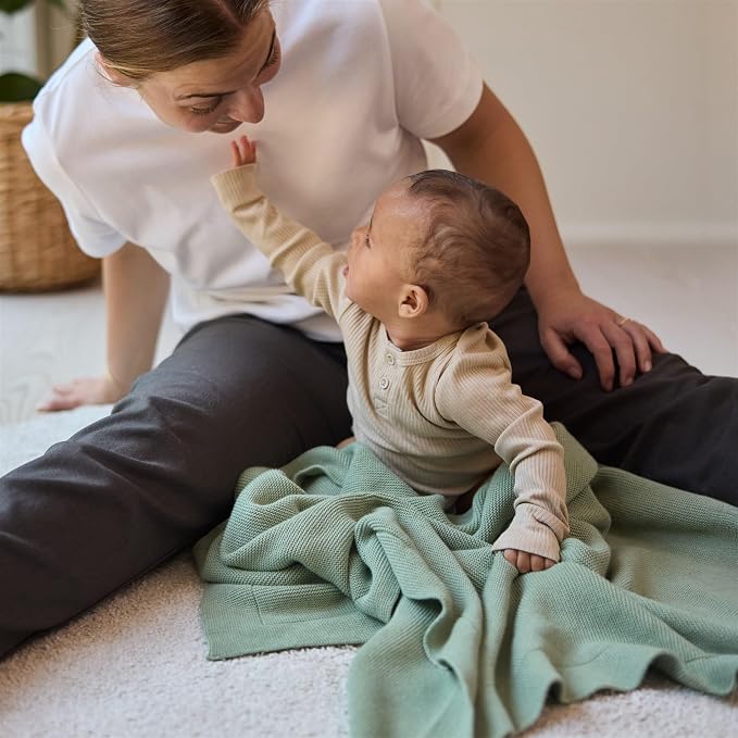Knitted Organic Cotton Baby Blanket- Swaddle Blanket - Image 2