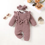 Happy Town Baby Girl Romper Infant Fall Winter Clothes Ruffle Sweater Long - Image 2