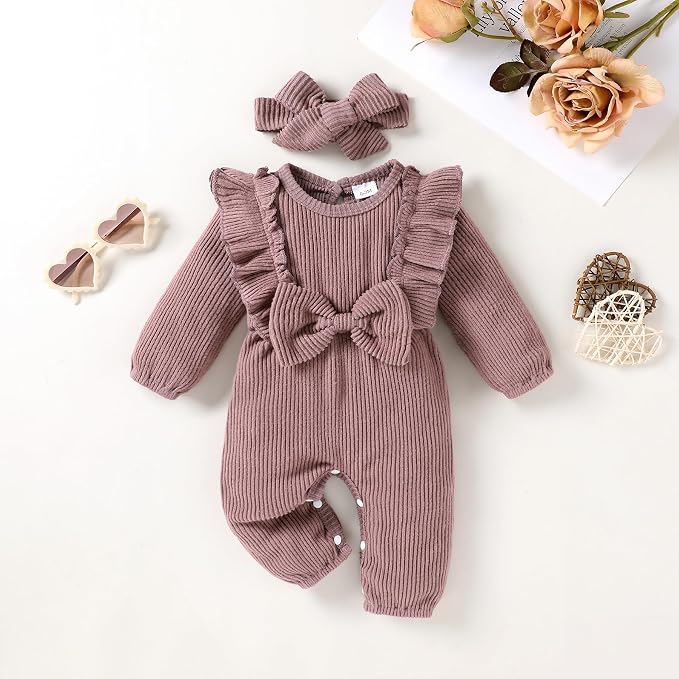 Happy Town Baby Girl Romper Infant Fall Winter Clothes Ruffle Sweater Long - Image 2