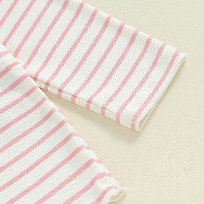 FOCUSNORM Toddler Baby Girl Outfits Ruffle Long Sleeve Striped Trim Tops + - Image 6