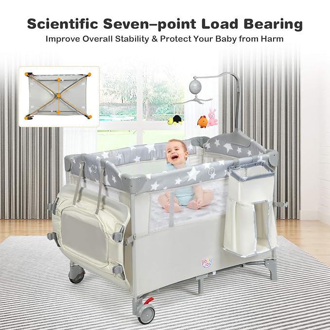 BABY JOY 5-in-1 Pack and Play, Portable Baby Bedside Sleeper - Image 6