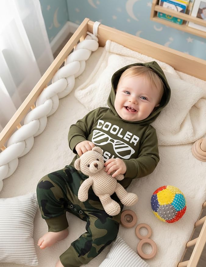 Fommy Newborn Baby Boy Clothes Plaid Letter Print Long Sleeve Hoodies + Long - Image 5