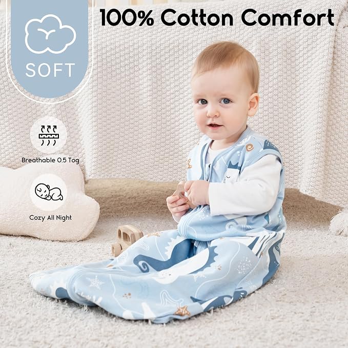 Yoofoss Baby Sleep Sack 0-6 Months 0.5 Tog Wearable Blanket - Image 2