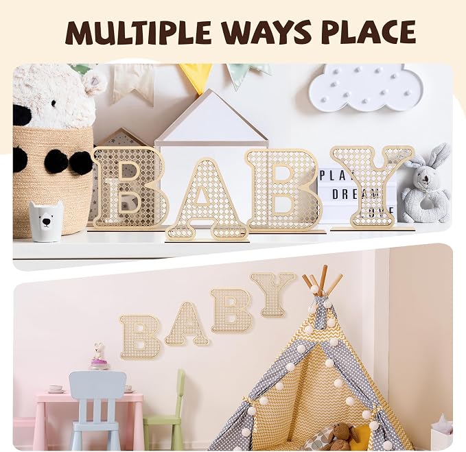 4 Pcs Rattan Wood Baby Letters - Image 4