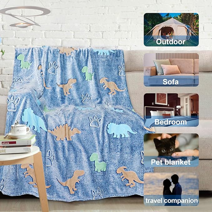 TEHALK Dinosaur Glow in the Dark Kids Throw Blanket - Image 6