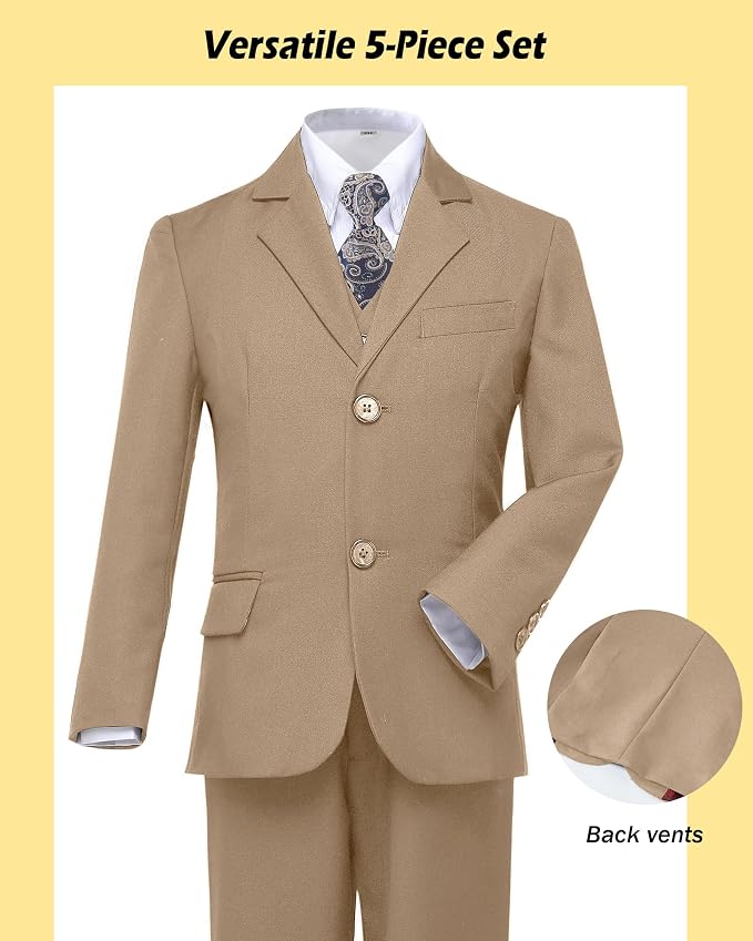 Boys’ Formal Suit 5 Piece Set, Toddler Tuxedos - Image 5
