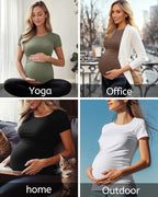 Huukeay 4 Pack Women's Maternity Shirts, Crew Neck Maternity Top Short Sleeve - Image 6