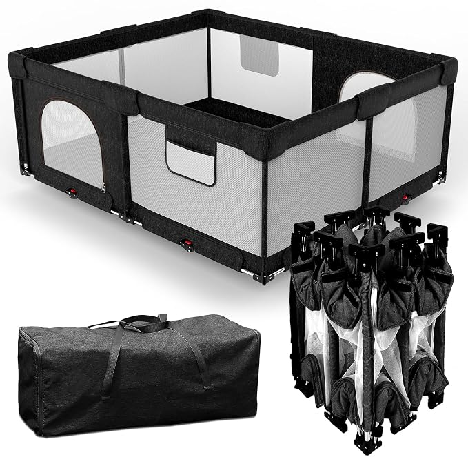 Foldable Baby Playpen with Gate, Extra Large Collapsible Play Yard by Veraste
