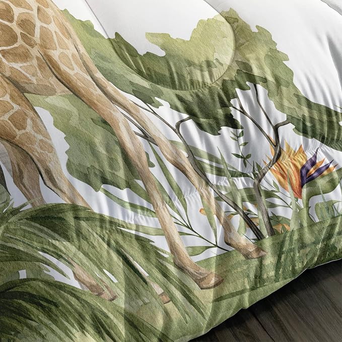 QOOMO Elephant Giraffe Monkeys Comforter Queen Size, Wild Animals Kids Bedding - Image 5