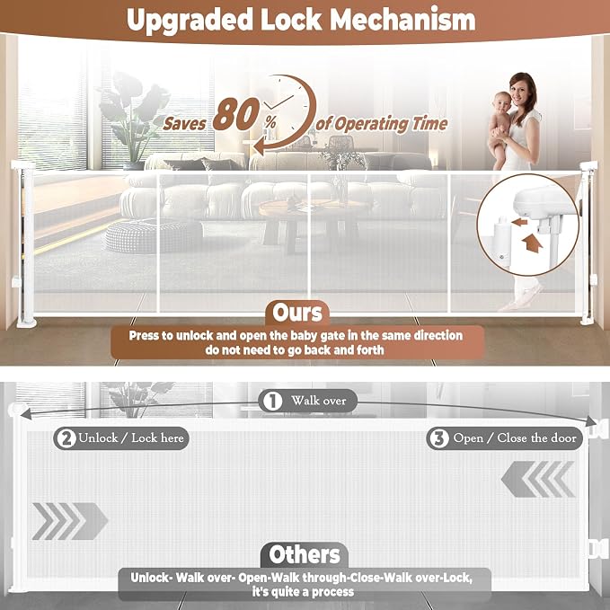 236" Retractable Baby Gate Extra Wide, Mesh Gate Long Child Gate Pet Gate - Image 5