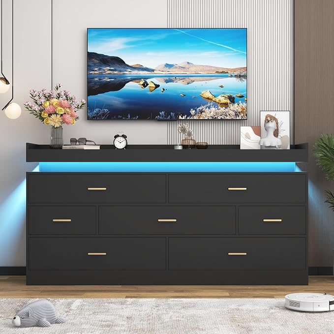 7 Drawer Dresser with LED Light and Charging Station, Wide Drawer Organizer - Image 8