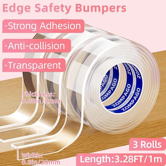 Clear Soft Corner Protectors for Furniture Strip, 0.8in x3.28FT, 3 Roll Sharp - Image 2