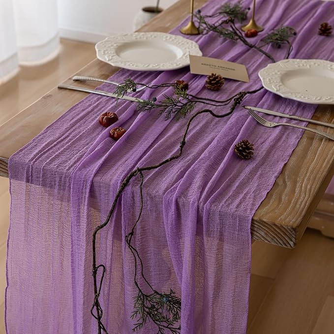 6pcs Lilac Gauze Rustic Cheesecloth Table Runner 120 Inch 10 FT by KEKETOARRANGE