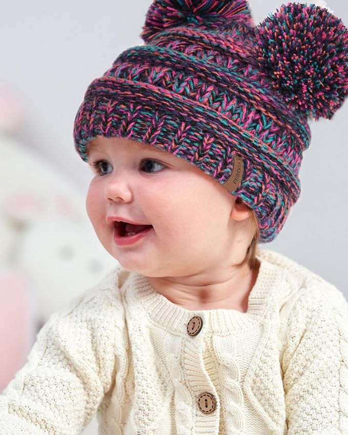 FURTALK Baby Winter Knitted Beanie Hat Soft Warm Lined Pom Pom - Image 7