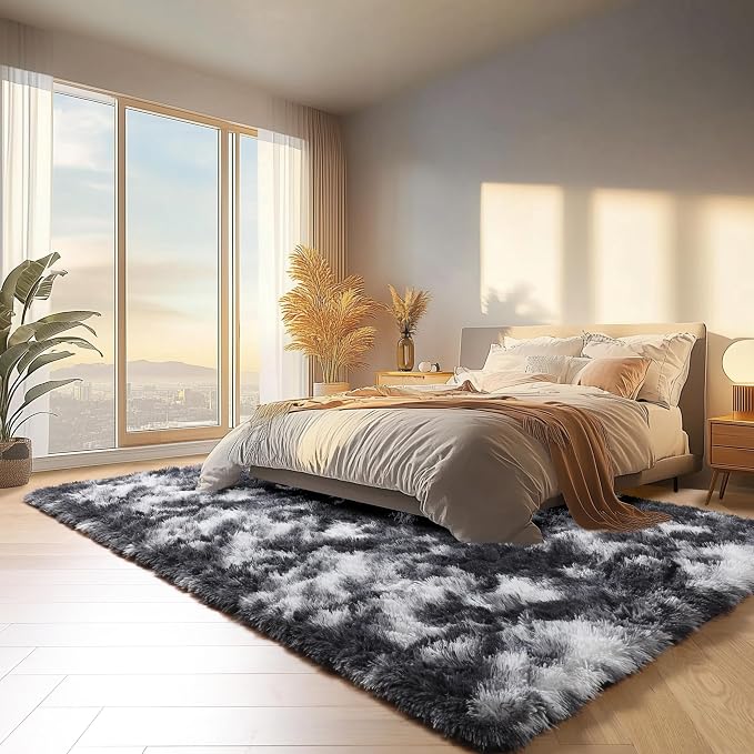 ONASAR Black and White Rugs for Bedroom Living Room, Washable Fluffy 4x6 Indoor - Image 4