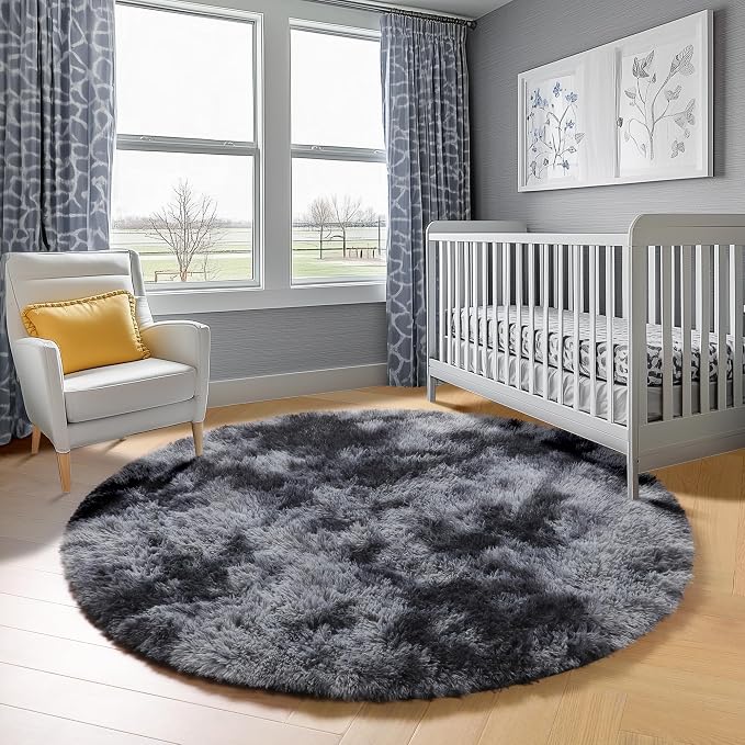 ONASAR Tie-Dyed Dark Grey Round Area Rugs 5ft, Ultra Soft Bedroom Circle Rug - Image 7