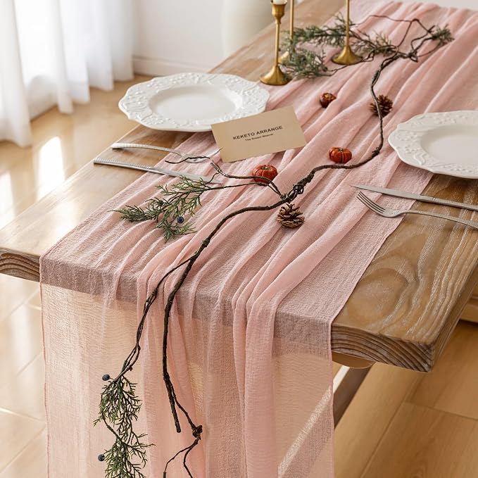 6pcs Pink Gauze Rustic Cheesecloth Table Runner 120 Inch 10 FT by KEKETOARRANGE