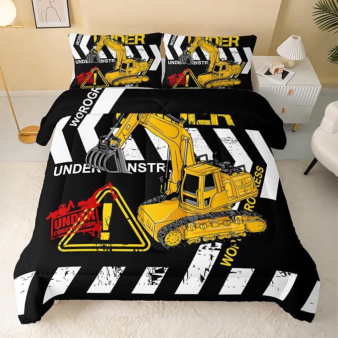 QOOMO Excavator Comforter King Size, Construction Truck Comforter Set - Image 2