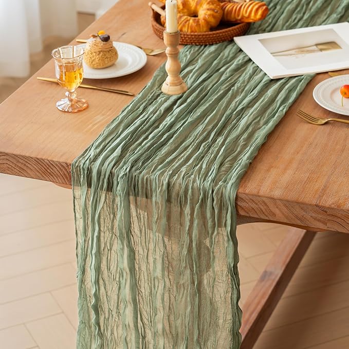 FEXIA Cheesecloth Table Runner Sage Green by FEXIA
