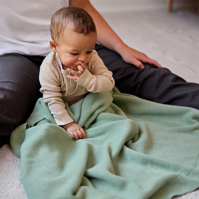 Knitted Organic Cotton Baby Blanket- Swaddle Blanket - Image 4