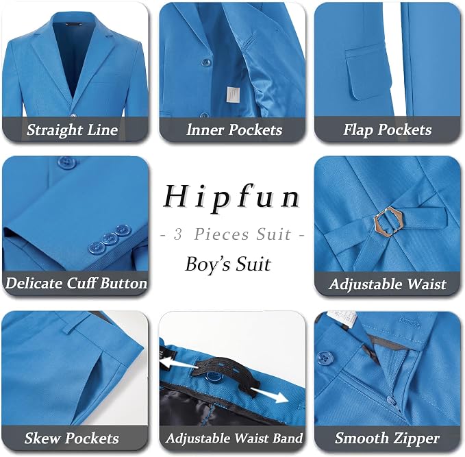 Boys' 3 Piece Suit Set with Suit Jacket, Formal Tuxedos Slim Fit Ring Bearer - Image 5