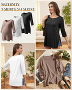 3 Pack Women's 3/4 Sleeve Maternity Shirts Elbow Length Clothes Round Neck - Image 3