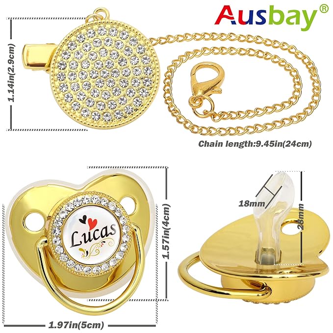 Personalized Pacifier Set with Name, BPA Free, Bling Gold Silver Pink Rose Gold - Image 2