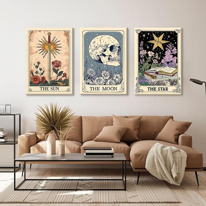 Tarot Card Wall Art Sun Moon Canvas Wall Decor Mystical Astrology Wall Art Boho - Image 4