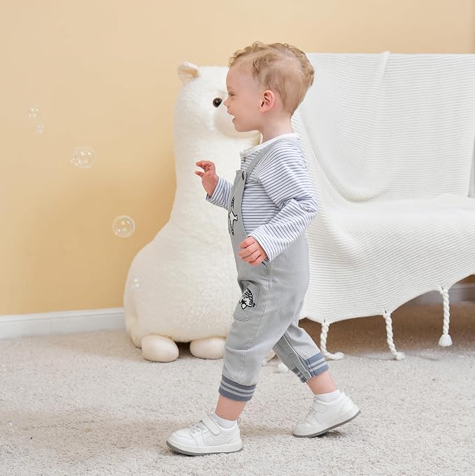 Baby Boy Clothes Set Infant Boy's Long Sleeve Romper+Dinosaur Denim Overalls - Image 4